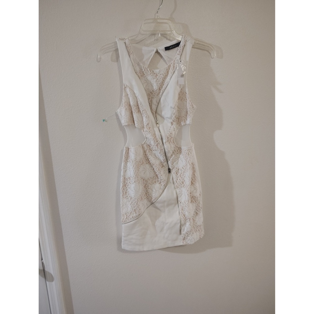 Ark & Co White Lace Mini Dress Asymmetrical Zip Cut-Out Bodycon Sleeveless Small